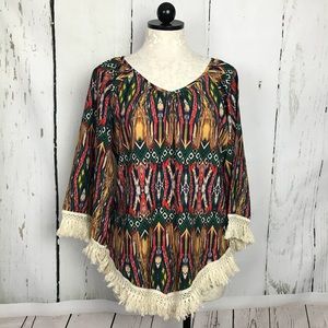 Avanti Del Amour Fringe Ikat Print Top